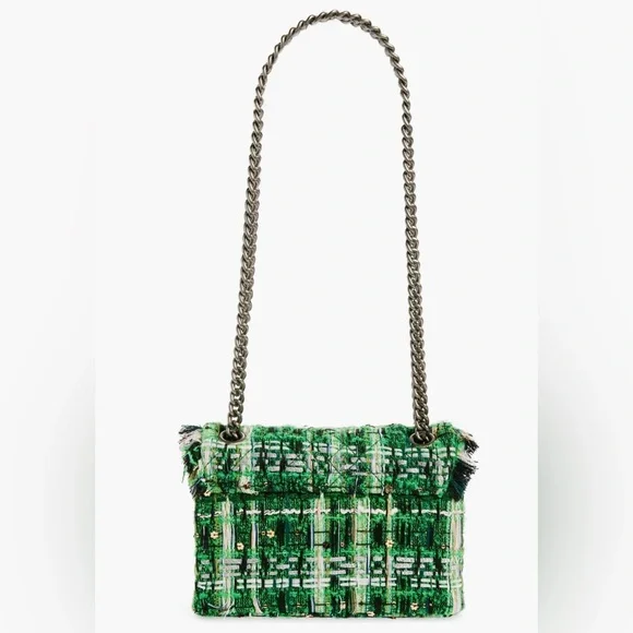 KURT GEIGER London Mini Brixton Lock Tweed Convertible Bag In Pale Green - Picture 3 of 8